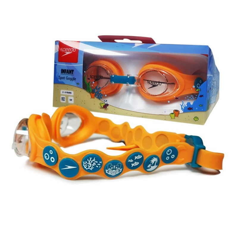 Speedo Kid's Infant Spot Swimming Goggles, Aquarium/Orange/Clear, One Size