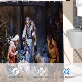 BaoNews Brown Christmas Christian Church Decor Shower Curtain,Brown Light Jesus Baby Polyester Shower Curtain for Shower Stall Bathroom Waterproof with 10 Hooks 60x72 Inch