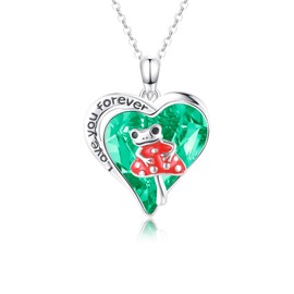 MOPOPOK Mushroom Frog Necklace 925 Sterling Silver Frog Mushroom Crystal Pendant Necklace Amphibians Reptiles Jewelry Gift for Women