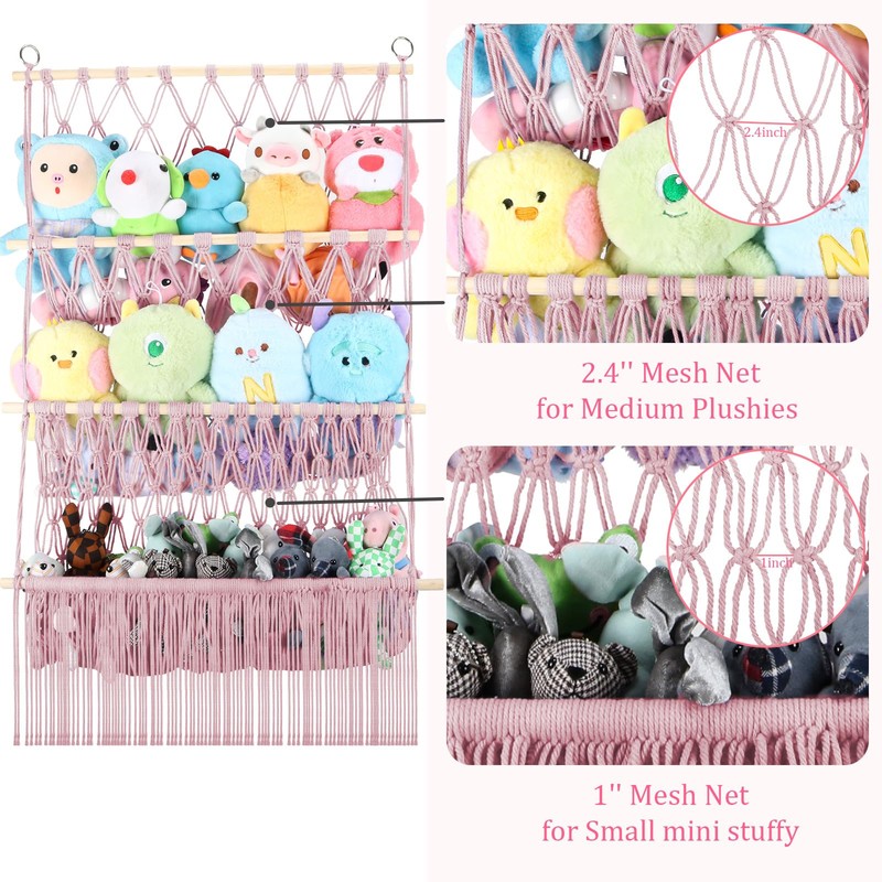 3 Tier Hanging Stuffed Animal Storage Shelf, 24x39 Inch Large