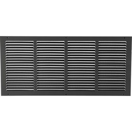 HVAC Premium 24'' x 8'' [Duct Opening] Flat Stamped Steel Return Air Grille - Sidewall and Ceiling - HVAC Vent Duct Cover - Black [Outer Dimensions: 25.75''w X 9.75''h]
