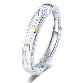 VIKILEE S925 Sterling Silver Rings Women's Rings Star Moon Rings for Girlfriend Anniversary Wedding Rings, Silver