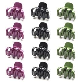 Cobahom 12 Pack Small Hair Claw Clips 1.2 Inch Plastic Hair Clips for Thin Hair No-Slip Mini Hair Clips Hair Styling Accessories for Women and Girls, Purple, Black and Green