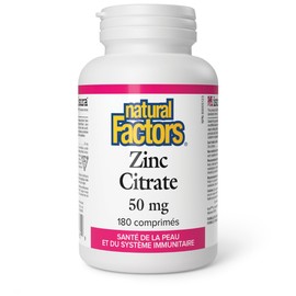 Natural Factors Zinc Citrate 50 mg, 180 Tablets, Healthy Skin & Immune Function, One-Per-Day Formula
