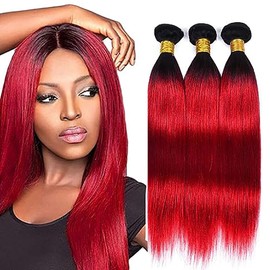 Straight Bundles Human Hair Bundles Red Hair Bundles Real Hair Extensions Red Grade 8A 100% Brazilian Remy Human Hair Extensions for Human Hair for Black Women 12 14 16 Inches
