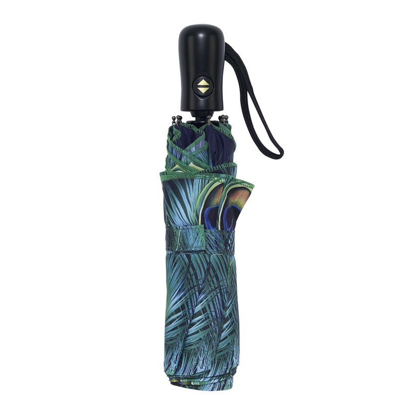 Galleria-Peacock Auto-Open/Close Large Portable Rain Folding Umbrella