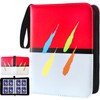 Card Binder 4 Pockets,400 Pockets Trading Card Holder with 50 Removable Double Sided Sleeves,Top Loader Pages Card Collector Zipper Album,Red-White
