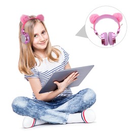 Gadpiparty Children's Headphones Furry Ball Ears Shiny Rhinestone Headset Over Ear Boys and Girls Headset