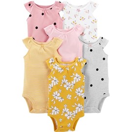 Simple Joys by Carter's Baby Girls' Sleeveless Bodysuit, Pack of 6, Multicolor/Dots/Floral/Stripe, 24 Months