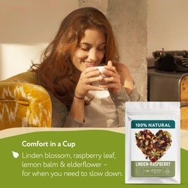 Linden & Raspberry Herbal Tea Loose Leaf – Fruity Tea with Raspberry Leaf & Fruit, Lemon Balm & Elderflower – No Caffeine – Naturally Calming Herbal Teas – 4oz.