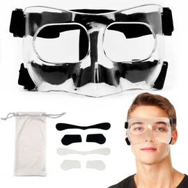 Nose Guard for Broken Nose, Protective Face Masks for Basketball and Soccer Sports,Adjustable Face Mask with Foam Padding for Men and Women, Clear