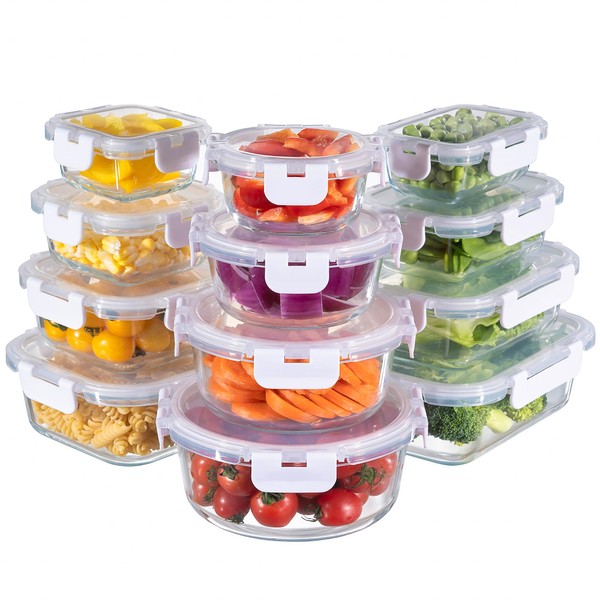 MFY 12-Pack Glass Storage Containers with Lids, Glass Meal Prep