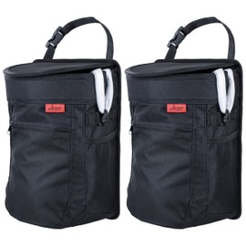 Lusso Gear Spill-Proof Car Trash Can (2.5 Gal, 2 Pack) - Easy to Clean Hanging Garbage Bin - Leak-Proof Lid, Removable Liner, Waterproof - Keeps Truck, SUV, Car, Minivan Clean & Odor Free (Black)