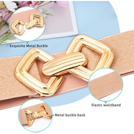 LXOrdora Stretchy Wide Belts for Women Elastic Waist Belts for Dresses Bling Pink Gold 95cm/37in