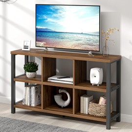 FOLUBAN 6 Cube Storage Organizer Bookshelf, Industrial Horizontal Low Cubby Bookcase for Living Room Bedroom (Rustic Walnut, 47 Inch)