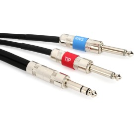 Pro Co IPBQ2Q-10 1/4" TRS Male to Dual 1/4" TS Male Insert Cable - 10'