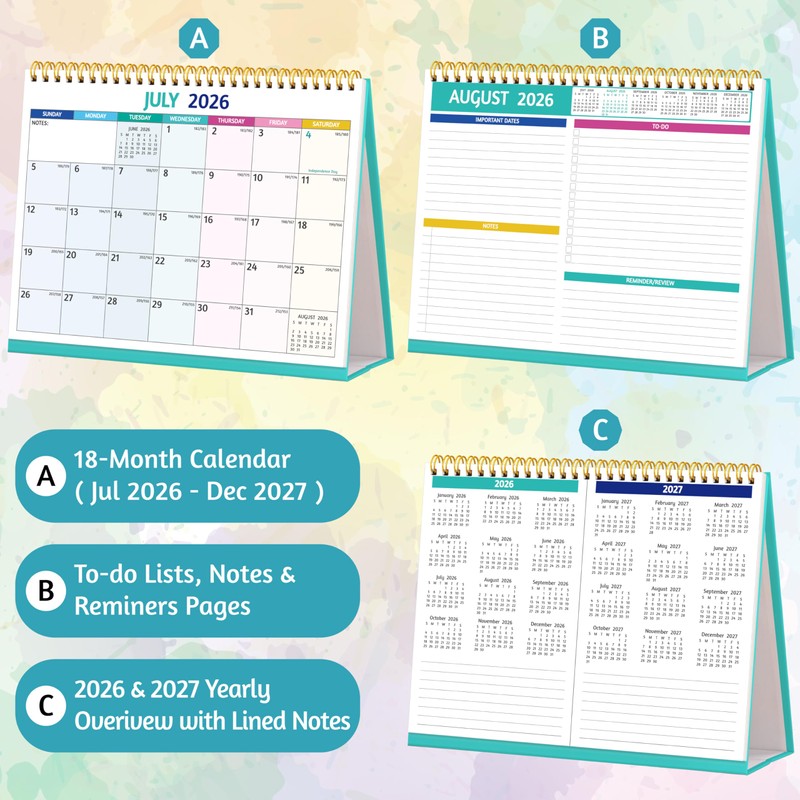 Desk Calendar 2026-2027 - Standing Flip Desktop Calendar 2026-2027, 18