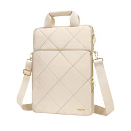 MOSISO Vertical Laptop Shoulder Bag, 13-13.3 Inch Computer Bag Compatible with MacBook, HP, Dell, Lenovo, Asus Notebook, Rhombus Quilted Messenger Bag with Front Pocket & Handle & Belt, Sand