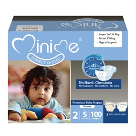Minime Baby Diapers - Size 2 (9-18 lbs), Small, 100 Count, Premium Ultra Soft Disposable Baby Diapers, Hypoallergenic, Fragrance Free