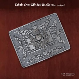 Kilt Emporium Scottish Thistle Crest Kilt Belt Buckle Premium Rust-Free Brass Traditional Celtic Highland Dress Accessory for Men Fits 2.5" Kilt Belts (Silver Antique-4 Thistles Badge)
