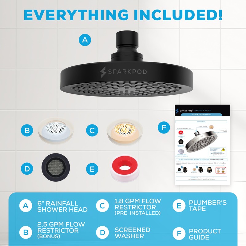 SparkPod Shower Head - High Pressure Rain - Premium Quality