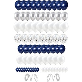 ZHOUHON Pack of 80 Balloons Blue Silver White Navy Blue Silver White for Valentine's Day Ramadan Baby Shower Children Birthday Wedding Party Decoration (Silver Blue)