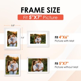FIXSMITH 5x7 Picture Frame, White Photo Frame with HD Plexiglass, Display Pictures 4x6 with Mat or 5x7 Without Mat Multi Picture Frames Collage for Tabletop or Wall Display, 2 Pack