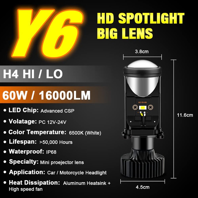 YSY 2Pcs 60W/Pair Lamp H4 Led Mini led Lens Projector