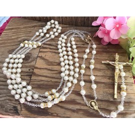 Ivory Pearls Wedding Lasso Gold Plated accents/Lazo de Bodas en Perlas beige/Crystal Pearl Wedding Lasso/wedding Rosary