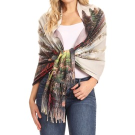 Sakkas 1922 - Oria Women's Soft Lightweight Colorful Printed Shawl Scarf Wrap Stole - Landscape 2 - OS