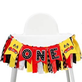 Workkeep Race - Bandera de silla alta para coche, decoración rápida para fiesta de primer cumpleaños para niños, guirnalda de silla alta con banderas a cuadros, accesorio para fotos de tartas