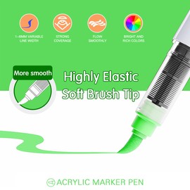 Mifuner Acrylic Paint Pens Set,12Colors Soft Brush Tip Acrylic Paint Markers, Direct-Liquid Ink System,Colored Marker Pen for Rocks,Wood,Ceramic,Canvas, Eggs DIY Painting Art Supplies.Grey Green