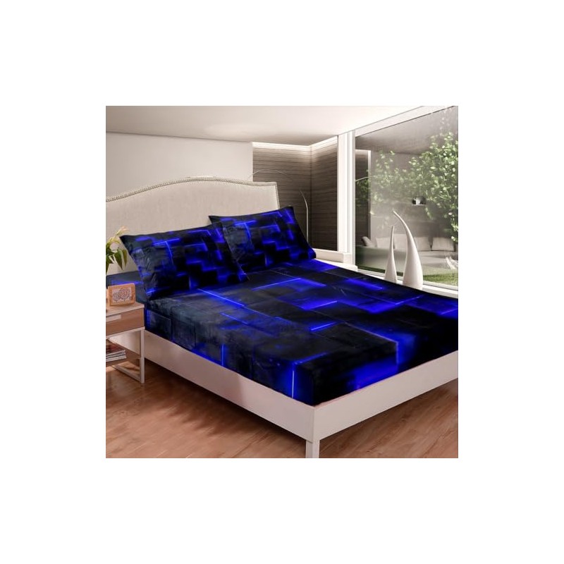 3D Geometric Leaves Abstract Aesthetic Bed Linen, Black and Navy