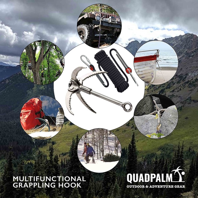 Grappling Hook with 10m Rope – Multifunctional QUADPALM Grapple Hook
