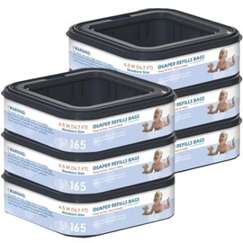 6 Pack Square Starter Refills Disposal Bags Refill Compatible with Diaper Genie Compact and Select Pails (Not Fit Classic Version Pails), Hold Up to 165 Newborn-Sized Diapers Per Refill