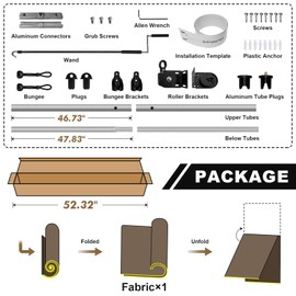 Artpuch Artpuch Outdoor Roller Shade 8' W x 8' H Fabric Blind Gray Cordless Roll Up Shade, Wand Operation Exterior Roller Shade Cloth for Patio Porch Gazebo, 2 Poles and 1 Piece Fabric