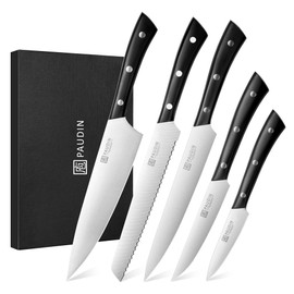 PAUDIN Kitchen Knife Set, 5-Piece Knife Set, Ultra Sharp Chef Knife Set, High Carbon Stainless Steel Knives Set for Kitchen, Precise Cutting, Lightweight & Durable, Black