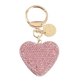 Valentine's Day Rhinestone Heart Keychain Bling Sparkling Key Ring for Women Car Purse Deco Christmas Gift -Pink