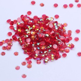 MajorCrafts 500pcs 6.5mm ss30 Transparent AB Flat Back Round 14 Facets Resin Rhinestones Arts and Crafts Embellishment Gems (Clear Red AB T20)