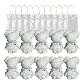 Fi's+7 White Bear Towel, Set of 10, Petite Gift, Pack of 10, Handkerchief, Celebration, Return, Wedding, Retirement, Graduation, Gift Towel, Bear, Party, Hand Towel, Water Absorbent, White, Events,