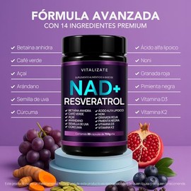 NAD+ Resveratrol Original - Suplemento Con 14+ Ingredientes | Complejo Incluye Resveratrol, Betaina, Acido Alfa Lipoico, Vitamina D3 + K2 y MÁS |