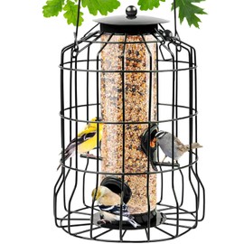 Caged Bird Feeders Metal, Squirrel-Proof Wild Bird Feeders, Clear Tube Feeders Hanging Outside Starling Proof, Detachable Cleaning, 4 Feed Ports