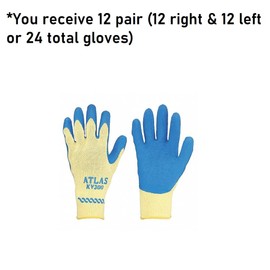 SHOWA Atlas KV300 Natural Latex Palm Coated A3 Cut Resistant Safety Glove with Kevlar Liner, 10-Gauge, Medium (12 Pair)