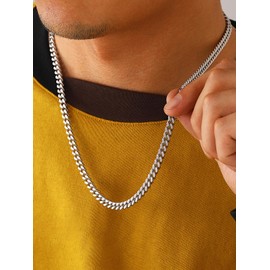 Mens Stainless Steel Chain,5mm Wide Silver Curb Chain Necklace for Men Women, Hip Hop Mens Jewlery,20"