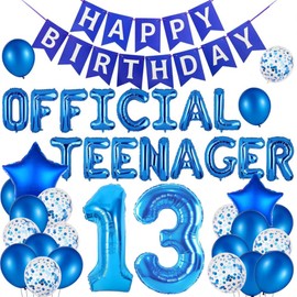 13th Birthday Decorations for Boys QIHONGC Blue Silver Birthday Party Decorations 13th Birthday Photo Props Backdrop Kids' Party Decorations