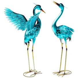 Autodaya 36.75" Metal Crane Garden Statue - Handmade Oversize Heron Sculptures with Stable Ground Stakes, Backyard Large Bird Decoration, Metal Garden Art.