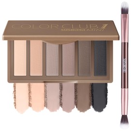 SUSIKEKI 6 Colors Mini Eyeshadow Makeup Palette with Brush Neutral Nude Smoky Eye Shadow Taupe & Brown Matte Make Up Pallet with Mirror Highly Pigmented Long Lasting Waterproof Travel Size Gift Kit