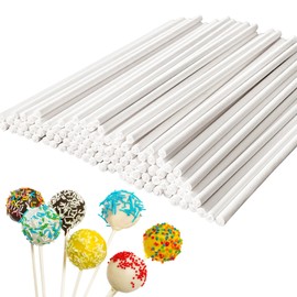 100 Pcs 6-Inch White Lollipop Sticks,Lollipop Paper Treat Stick,Paper Sucker Sticks for Cupcake Toppers,Homemade Candy,Chocolate,Dessert(Dia 3.5mm)