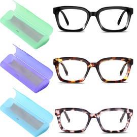 Geiserailie 3 Pairs 200° Reading Glasses for Women Men Blue Light Blocking Eyeglasses with Spring Hinge Lightweight Readers Glasses with Glasses Cases and Cloths, Mixed Colored