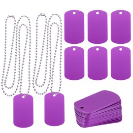MECCANIXITY Metal Blank Tags for Stamping, Aluminum Dog DIY Engraving Tags With Necklace Chain for Pet ID, Pendant Decoration, Craft - 20 Set (Purple)